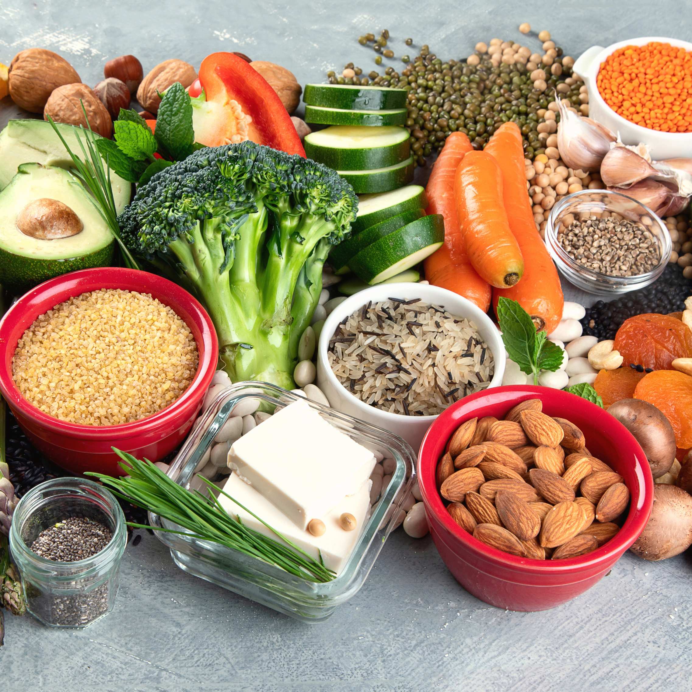 PHD_Foto mit Lebensmitteln_2 Planetary Health Diet - Bild mit pflanzlichen Lebensmitteln